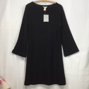 J. Jill Black Wool Knit Long Bell Sleeve A-Line Knee Length